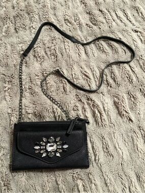 Express Black Jeweled Crossbody Wallet